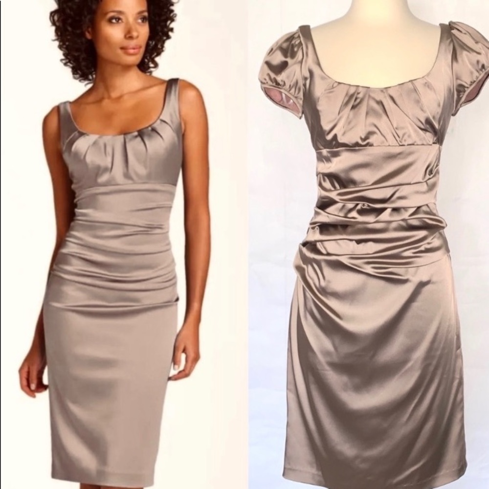 Suzy Chin Satin Sheath Cocktail Dress